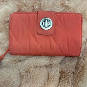 Vera Bradley Quilted Coral Wallet with Silver Accent